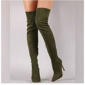 Anne Michelle dedicate thigh high olive boots stiletto pumps